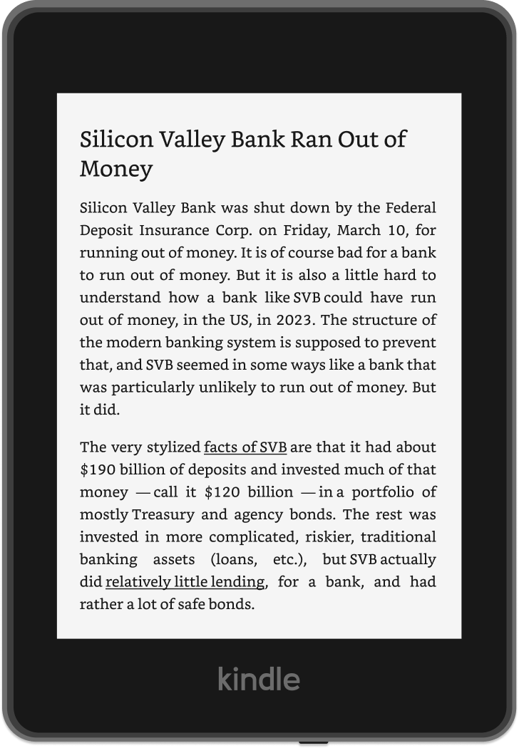 Newsletter article on a Kindle